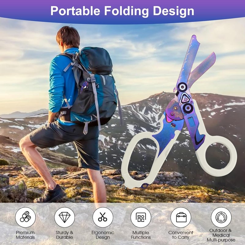 Lemasa 6 in 1 trauma shears, folding emergency shear, Outdoor Camping Tools, Seat Belt Cutter, Oxygen Cylinder Wrench, Complimentary Adjustable Wrench (Luminous Purple) - Image 3